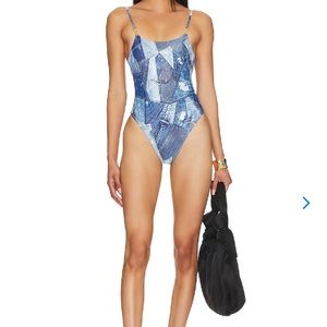 Lovers and friends denim patch swimsuit